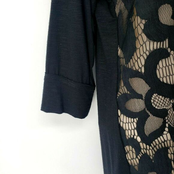 Anthropologie Dolan T-shirt Top Black Nude Lace Filigree 3/4 Sleeve - Picture 6 of 9